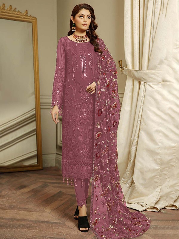 Dusty Pink Faux Georgette Pakistani Style Suit